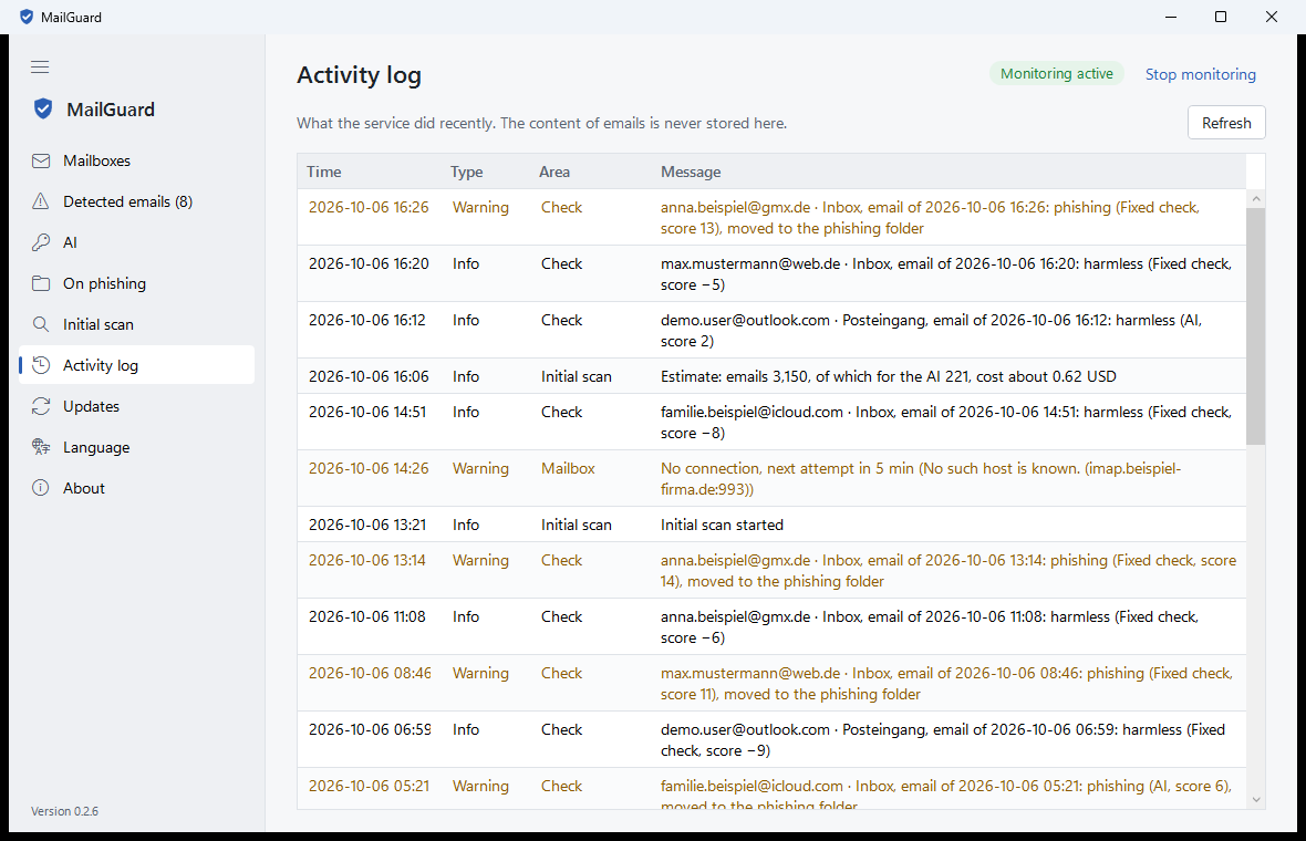 Activity log